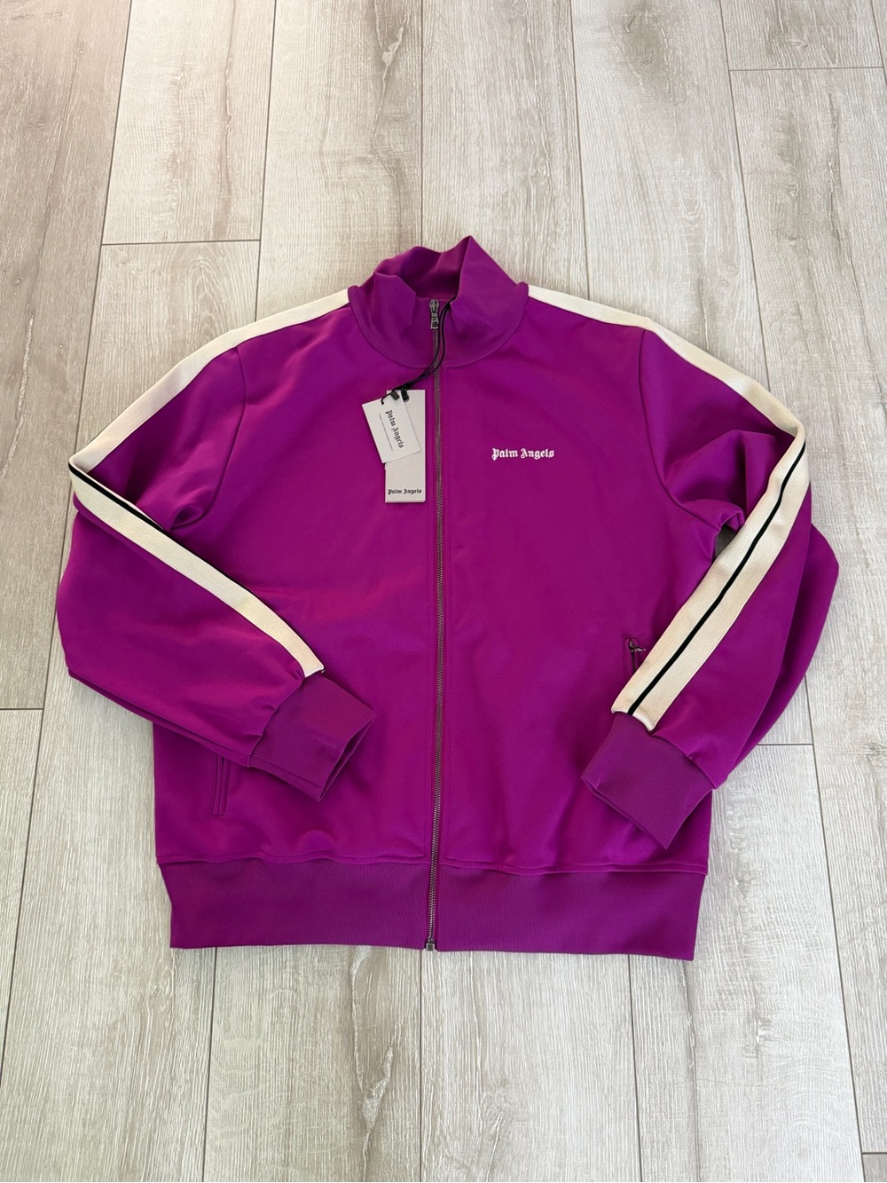 Palm Angels Magenta Track Jacket with Cream Stripes men 2xl